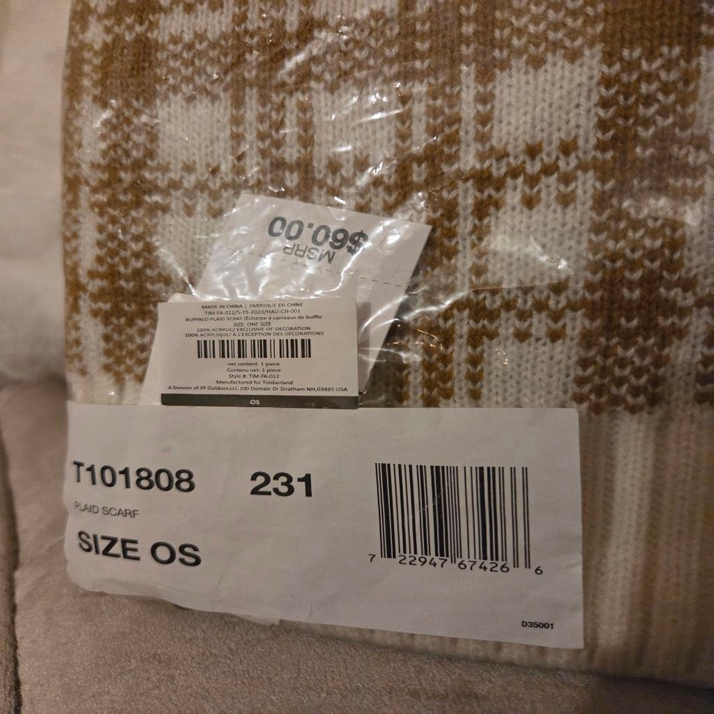 Timberland 100% Acrylic cream and brown plaid scarf - Picture 5 of 12